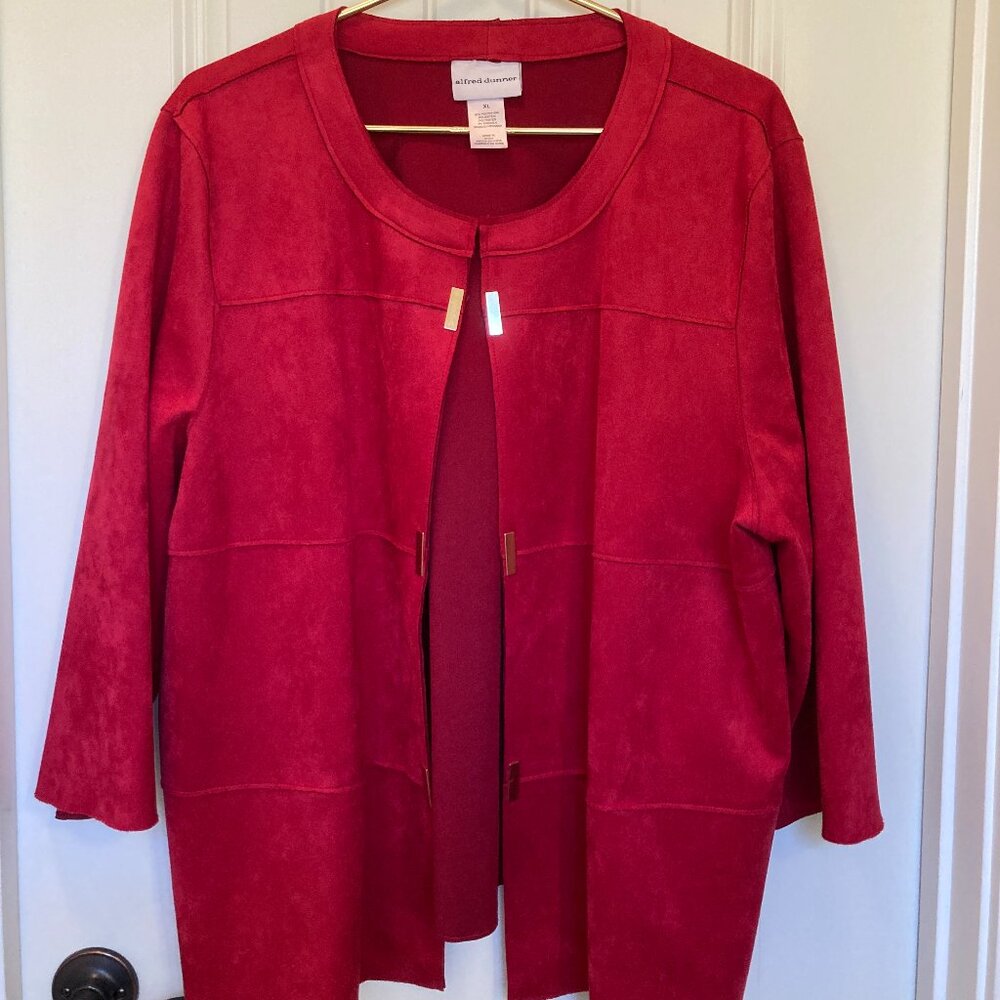 Alfred Dunner Red Faux Suede Jacket, Women’s XL – Open Front